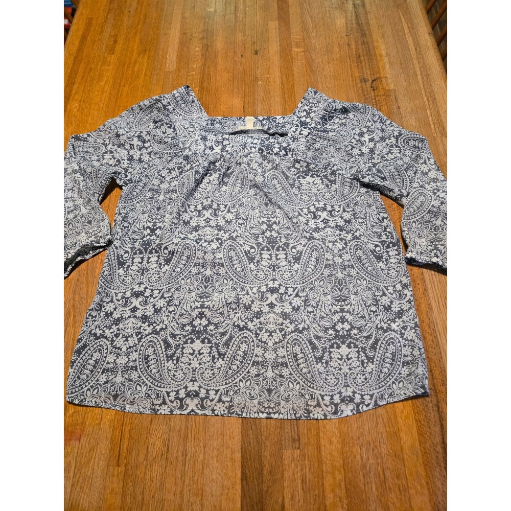 Como Blu Women Medium‎ Gray White Paisley Floral Square Neck 3/4 Sleeve Blouse